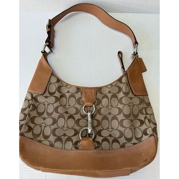 COACH VTG Y2K Hamptons Hobo Monogram One-Shoulder Bag w/ Clip 